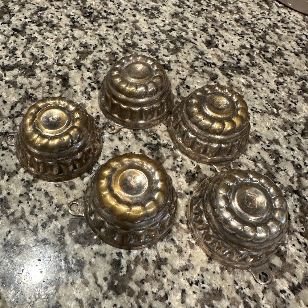Five vintage French copper mini molds